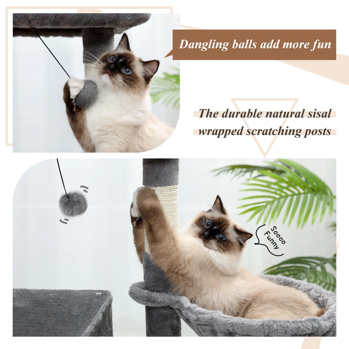 Cat Tree Scratching Post Climbing Tree w Hammock Bed XLg Perch w Ball