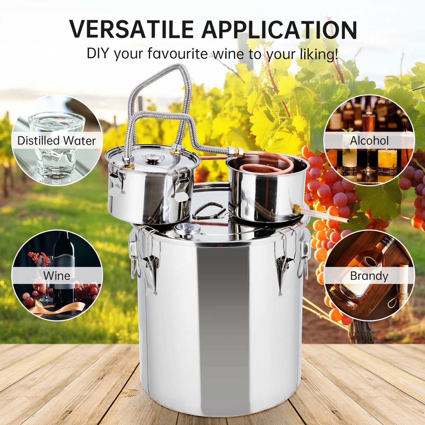 5Gal Stainless Alcohol Distiller w Thermometer Copper Tube Pump
