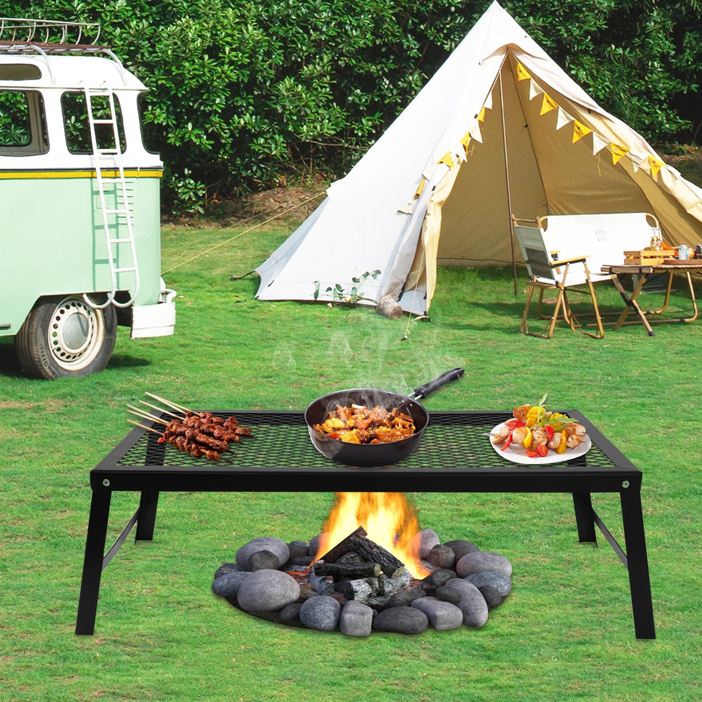 Folding Camping Grill 55*30*18cm Foldable Grill Rack Portable