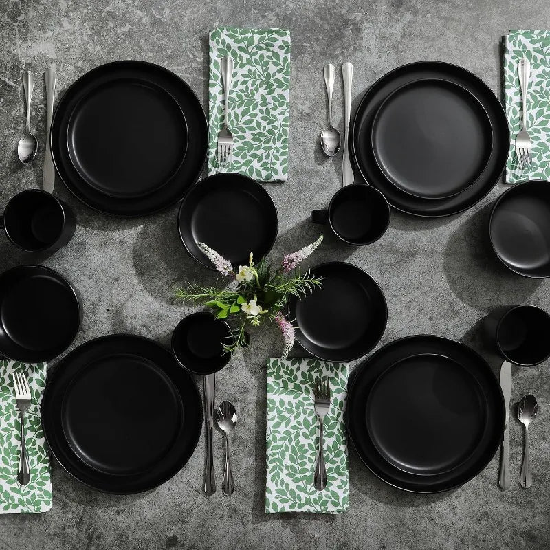 Zuma Stoneware Dinnerware Set - Matte Black for Four