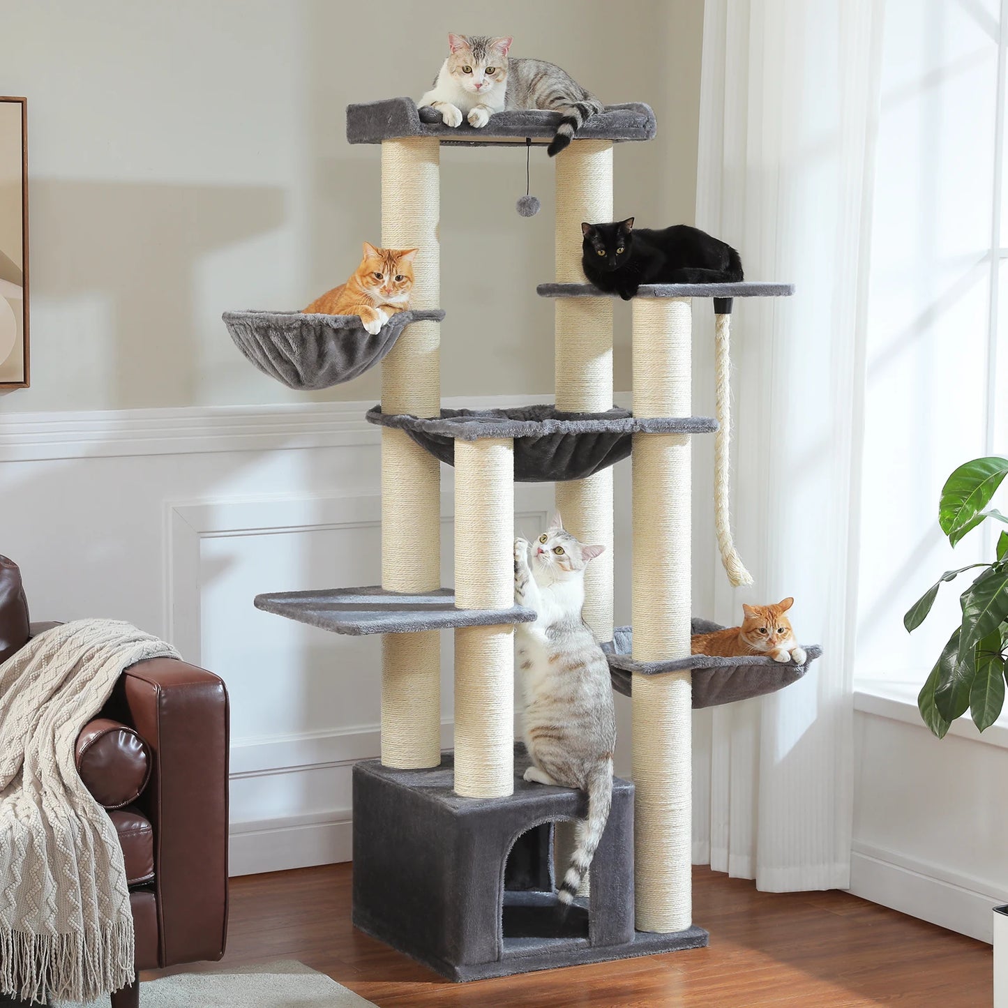 Large Cat Tree for Indoor Cats Thick Scratching Posts Hammock MultiLevel Cat Condo