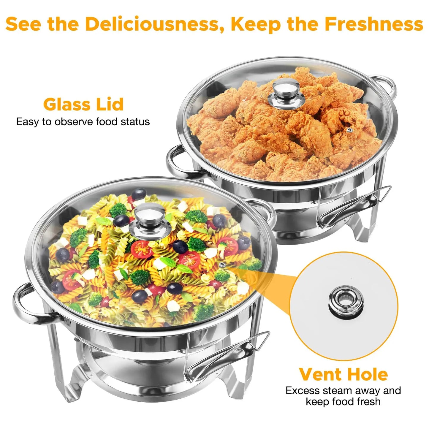 Chafing Dish Buffet Set 2 Pack 5QT Glass Lid Stainless Steel