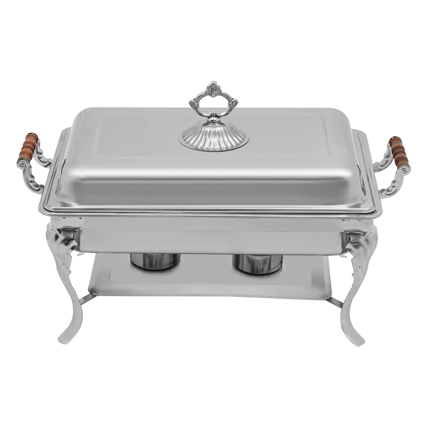 Dish Buffet Set, 9L Stainless Steel with Solid Wood Lid