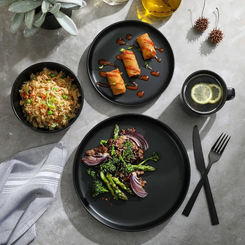 Zuma Stoneware Dinnerware Set - Matte Black for Four