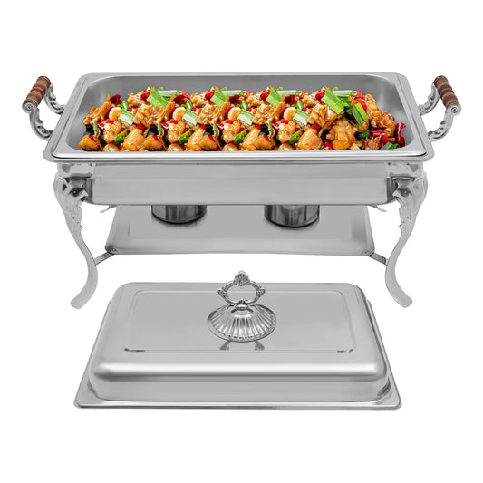Dish Buffet Set, 9L Stainless Steel with Solid Wood Lid