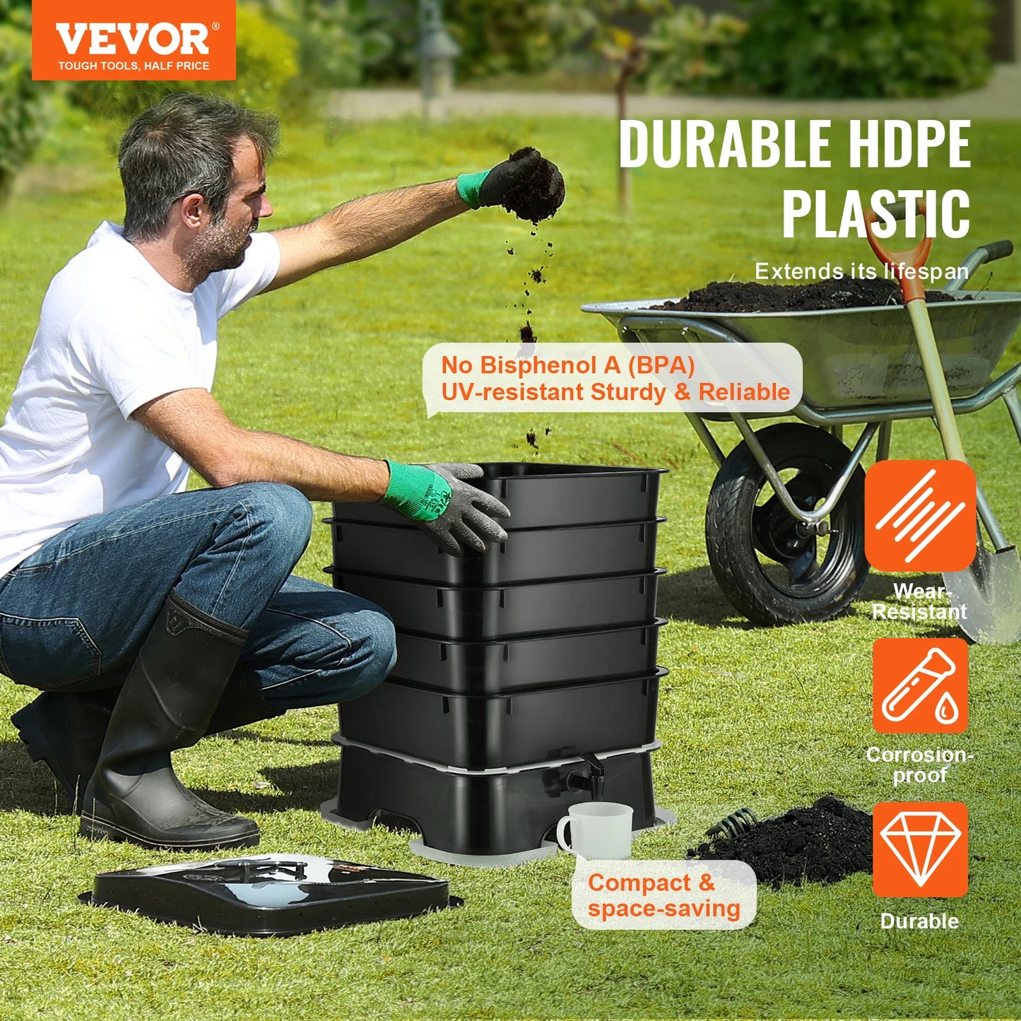 VEVOR 5-Tray Worm Composter Sustainable Design For Recycling Food Waste 5 PCS Black