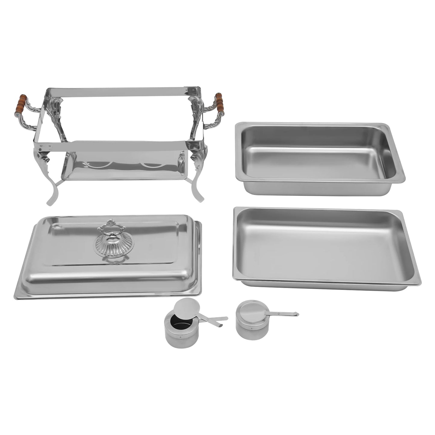 Dish Buffet Set, 9L Stainless Steel with Solid Wood Lid