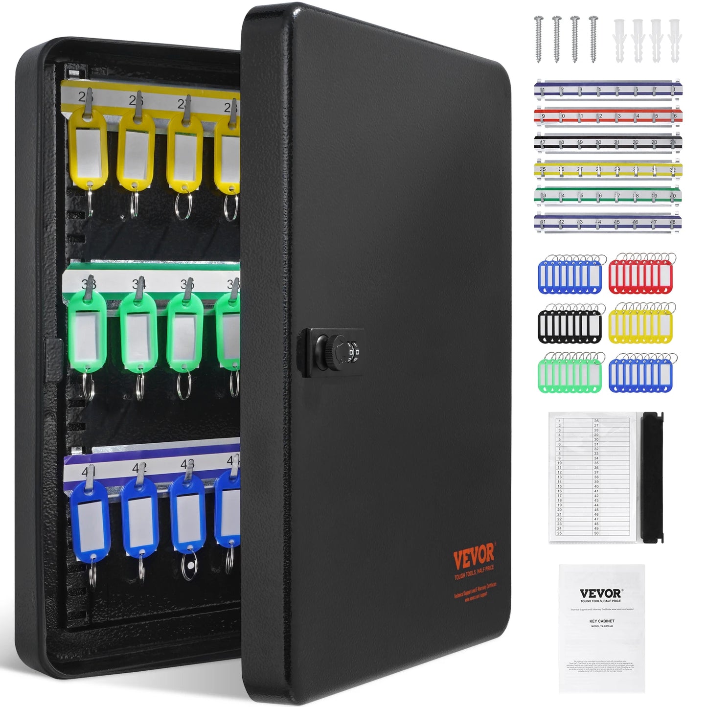 48-Key Cabinet Key Lock Box with Adjustable Racks Organizer