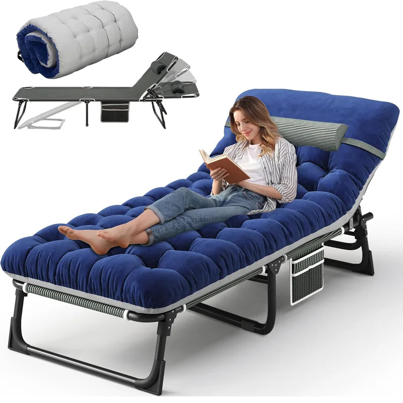 Camping Cot with Mattress, 4-Position Folding Bed 330lbs