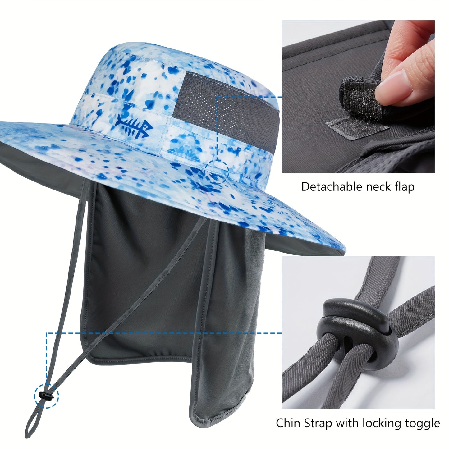 Bassdash UPF 50+ UV Protection Bucket Hat Water Resistant with Detachable Neck Flap